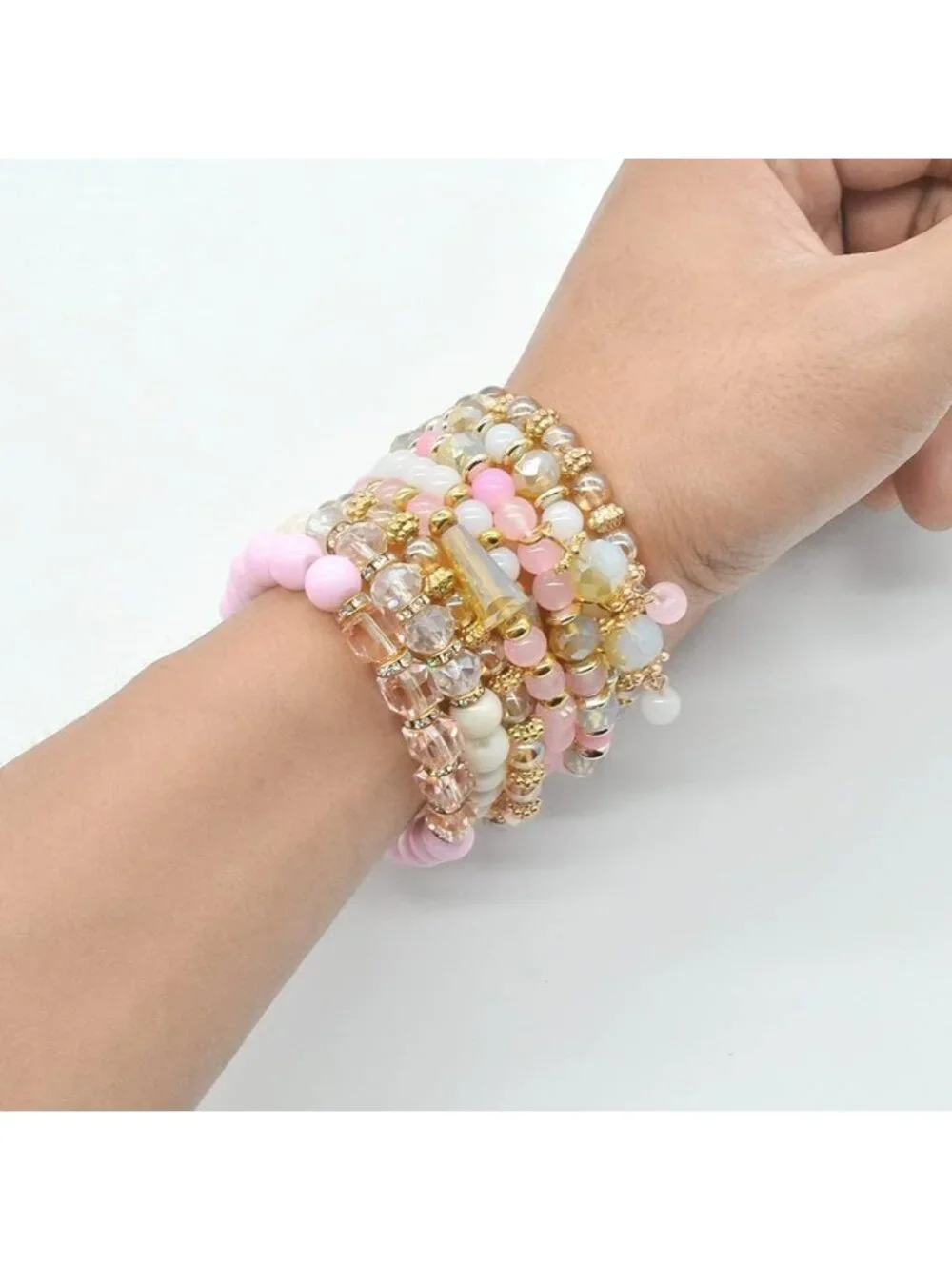Boho Stackable Bracelet Set for Women - 6 Multi-Color Stretch Hippie Jewelry